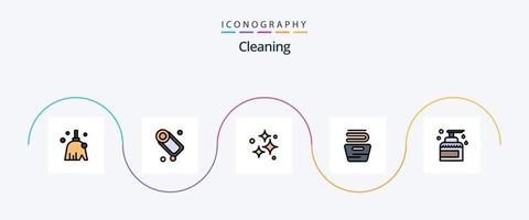 schoonmaak lijn gevulde vlak 5 icoon pak inclusief schoonmaak. huishouding. schoon. kleren. het wassen vector