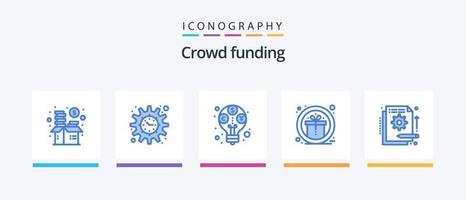 crowdfunding blauw 5 icoon pak inclusief detail. prijs. project doel. geschenk. begroting. creatief pictogrammen ontwerp vector