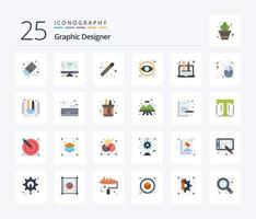 grafisch ontwerper 25 vlak kleur icoon pak inclusief hulpmiddel. oog. bladzijde. ontwerp. grafisch vector