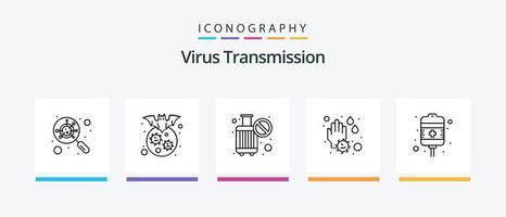 virus transmissie lijn 5 icoon pak inclusief coronavirus. virus. ziekte. corona. knuppel. creatief pictogrammen ontwerp vector