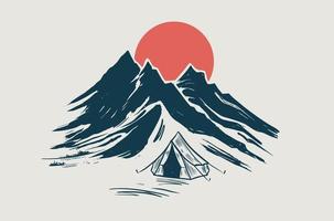 camping, berg landschap, schetsen stijl, vector illustraties.