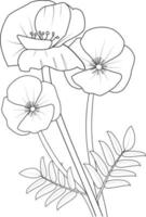kleurplaat handgetekende bloem klaproos van vectorillustratie op witte achtergrond vector