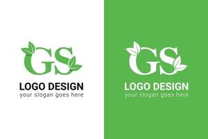 ecologie gs brieven logo met groen blad. gs brieven eco logo met blad. vector lettertype voor natuur affiches, eco vriendelijk embleem, veganistisch identiteit, kruiden en botanisch kaarten enz.