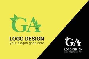 ecologie ga brieven logo met groen blad. ga brieven eco logo met blad. vector lettertype voor natuur affiches, eco vriendelijk embleem, veganistisch identiteit, kruiden en botanisch kaarten enz.