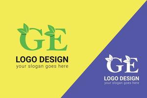 ecologie ge brieven logo met groen blad. ge brieven eco logo met blad. vector lettertype voor natuur affiches, eco vriendelijk embleem, veganistisch identiteit, kruiden en botanisch kaarten enz.