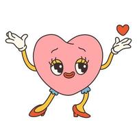 modieus groovy hart valentijnsdag dag illustratie. retro tekenfilm stijl valentijnsdag dag. jaren 70 Jaren 60 esthetiek wijnoogst vector. vector