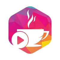 koffie en Speel logo ontwerp. koffie logo ontwerp met een muziek- Speel knop vector. vector