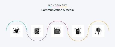 communicatie en media glyph 5 icoon pak inclusief . handleidingen. televisie. informatie. radio vector