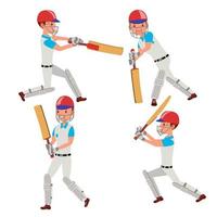 krekel speler vector. vervelend sport uniform kleren. verschillend poseert. tekenfilm karakter illustratie vector