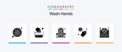 wassen handen glyph 5 icoon pak inclusief medisch. coronavirus. gebouw. wassen. handen. creatief pictogrammen ontwerp vector