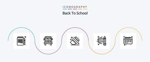 terug naar school- lijn 5 icoon pak inclusief . leerling. onderwijs. school. kalender vector