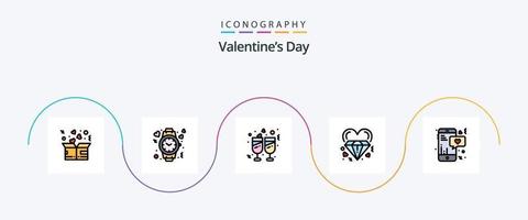 valentijnsdag dag lijn gevulde vlak 5 icoon pak inclusief huwelijk. hart. tijd. diamant. huwelijk vector