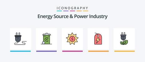 energie bron en macht industrie lijn gevulde 5 icoon pak inclusief energie. laboratorium. groei. stroom. atoom. creatief pictogrammen ontwerp vector