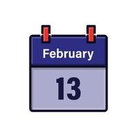 februari 13, kalender icoon. dag, maand. vergadering afspraak tijd. evenement schema datum. vlak vector illustratie.