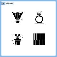 groep van 4 solide glyphs tekens en symbolen voor badminton liefde shuttle diamant pot bewerkbare vector ontwerp elementen