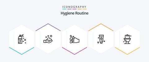 hygiëne routine- 25 lijn icoon pak inclusief . . kunstmatig. wasruimte. schoonmaak vector