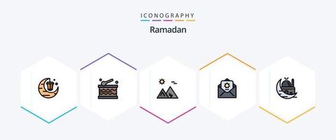 Ramadan 25 gevulde lijn icoon pak inclusief Islam. mail. arabier. Islam. bijdrage vector