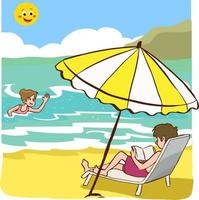 kinderen zwemmen en zonnen Aan vakantie vector