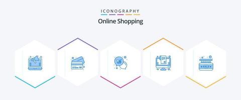 online boodschappen doen 25 blauw icoon pak inclusief bord. online winkelen. kennisgeving. lijst. Bill vector