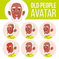 oud Mens avatar reeks vector. zwart. afro Amerikaans. gezicht emoties. senior persoon portret. ouderen mensen. oud. leven, emotioneel. tekenfilm hoofd illustratie vector