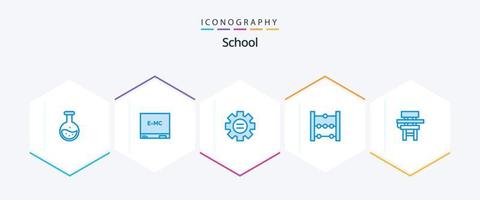 school- 25 blauw icoon pak inclusief bureau. stoel. wereld. wiskunde. telraam vector