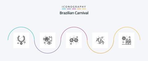 braziliaans carnaval lijn 5 icoon pak inclusief surfen. strand. luxe bril. wild. papegaai vector