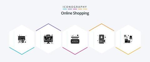 online boodschappen doen 25 glyph icoon pak inclusief kennisgeving. online winkelen. volgen. teken vector