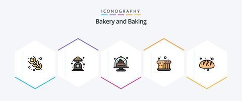 bakken 25 gevulde lijn icoon pak inclusief voedsel. bakken. bakkerij. cakes vector