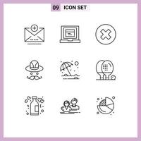 reeks van 9 modern ui pictogrammen symbolen tekens voor activiteiten zomer multimedia bescherming Canada bewerkbare vector ontwerp elementen