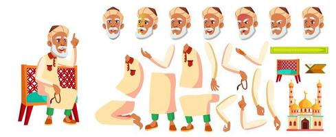 arabisch, moslim oud Mens vector. senior persoon portret. ouderen mensen. oud. animatie creatie set. gezicht emoties, gebaren. banier, folder. geanimeerd. illustratie vector