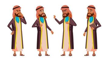 arabisch, moslim oud Mens poses reeks vector. ouderen mensen. senior persoon. oud. schattig gepensioneerde. werkzaamheid. advertentie, groet, Aankondiging ontwerp. geïsoleerd tekenfilm illustratie vector