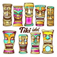 tiki afgod verzameling totem wijnoogst kleur reeks vector