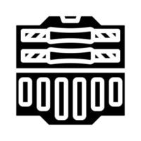 koffer met geprefabriceerd halters Sportschool uitrusting glyph icoon vector illustratie
