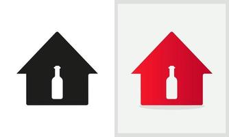 wijn huis logo ontwerp. huis logo met wijn fles concept vector. wijn fles en huis logo ontwerp vector