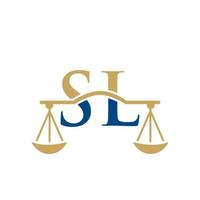 wet firma brief sl logo ontwerp. wet advocaat teken vector