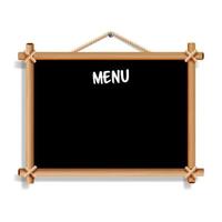 cafe menu bord. geïsoleerd Aan wit achtergrond. realistisch leeg zwart schoolbord met houten kader hangen. vector illustratie