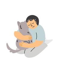 geïsoleerd van een Mens knuffelen een hond, behandeling hond concept, vlak vector illustratie.