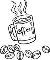 mok met koffie en koffie bonen geïsoleerd kleur vector