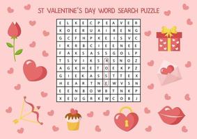 Valentijn dag woord zoeken puzzel voor peuter- kinderen. vector