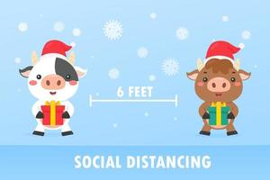 kerstkoeien houden sociaal afstand vector