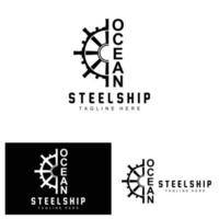 schip stuurinrichting logo, oceaan pictogrammen schip stuurinrichting vector met oceaan golven, zeilboot anker en touw, bedrijf merk het zeilen ontwerp