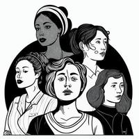 groep van volwassen Dames illustreren Internationale vrouwen dag met fictief tekens vector