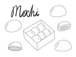 hand- getrokken doode mochi vector set. traditioneel Japans toetje reeks