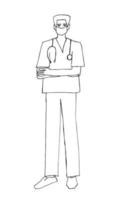 dokter in uniform en masker met tonometer. hand- getrokken tekening Mens illustratie. vector