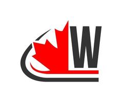 Canadees rood esdoorn- blad met w brief concept. esdoorn- blad logo ontwerp vector