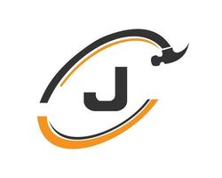 brief j reparatie logo. huis bouw logo vector