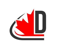 Canadees rood esdoorn- blad met d brief concept. esdoorn- blad logo ontwerp vector