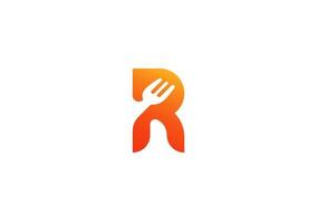 restaurant logo ontwerp Aan brief r met vork en lepel icoon vector