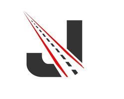 vervoer logo met j brief concept. weg logo ontwerp sjabloon vector