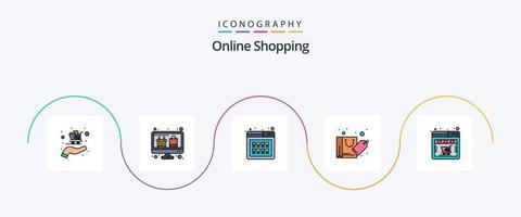 online boodschappen doen lijn gevulde vlak 5 icoon pak inclusief winkel. uitverkoop. online. winkelen. zak vector